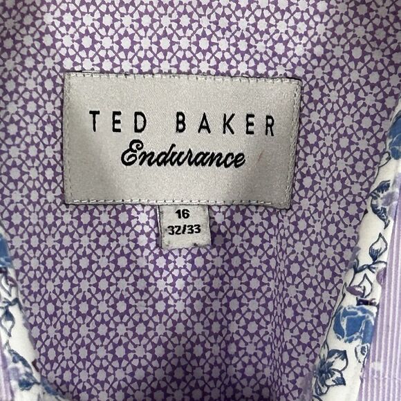 Ted Baker Endurance Shirt Size 16 32/33 Flip Cuff Button Down Lanvender Floral - Picture 6 of 9
